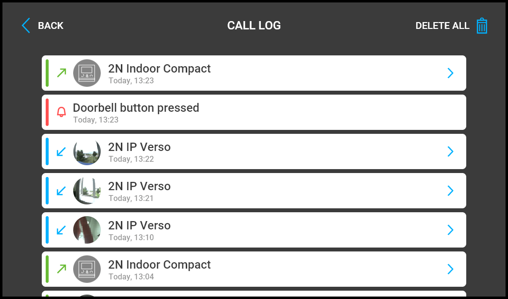 Call Log Screen of 2N Indoor View Indoor Station