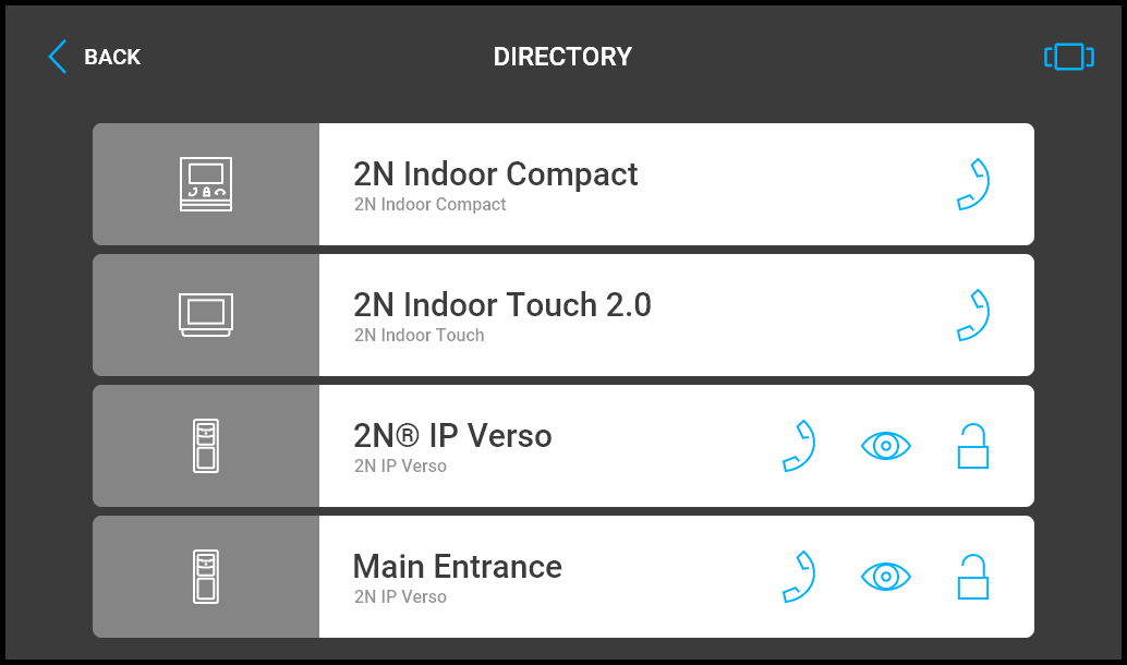 Directory Screen of 2N Indoor View Indoor Station